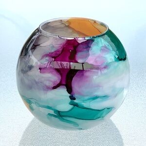 Artistic Watercolor Round Fish Bowl-Shaped Glass Vase, Vintage
